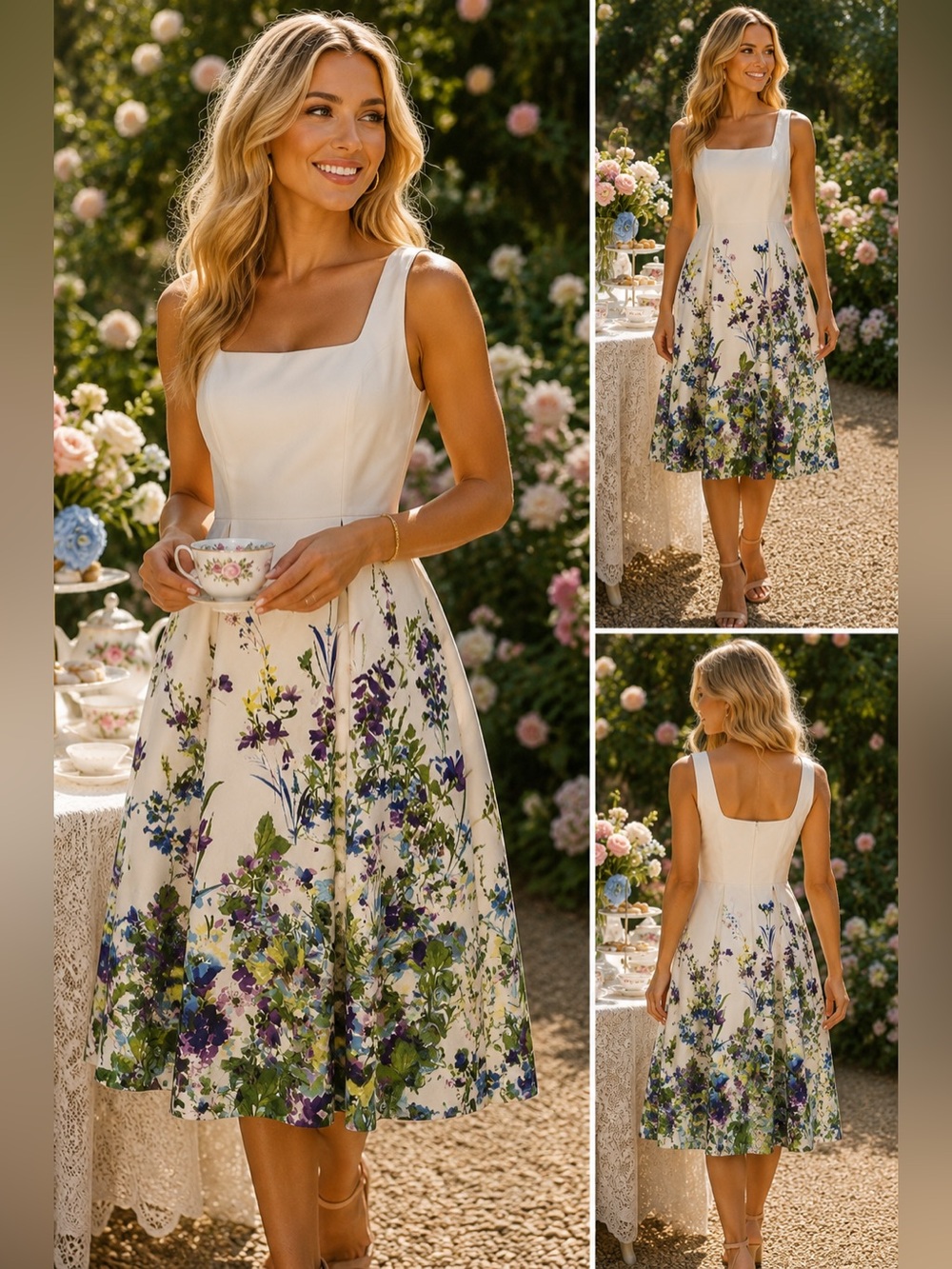 Lauren Ralph Lauren Floral Garden Print Fit & Flare Midi Dress M 8 Preppy Party